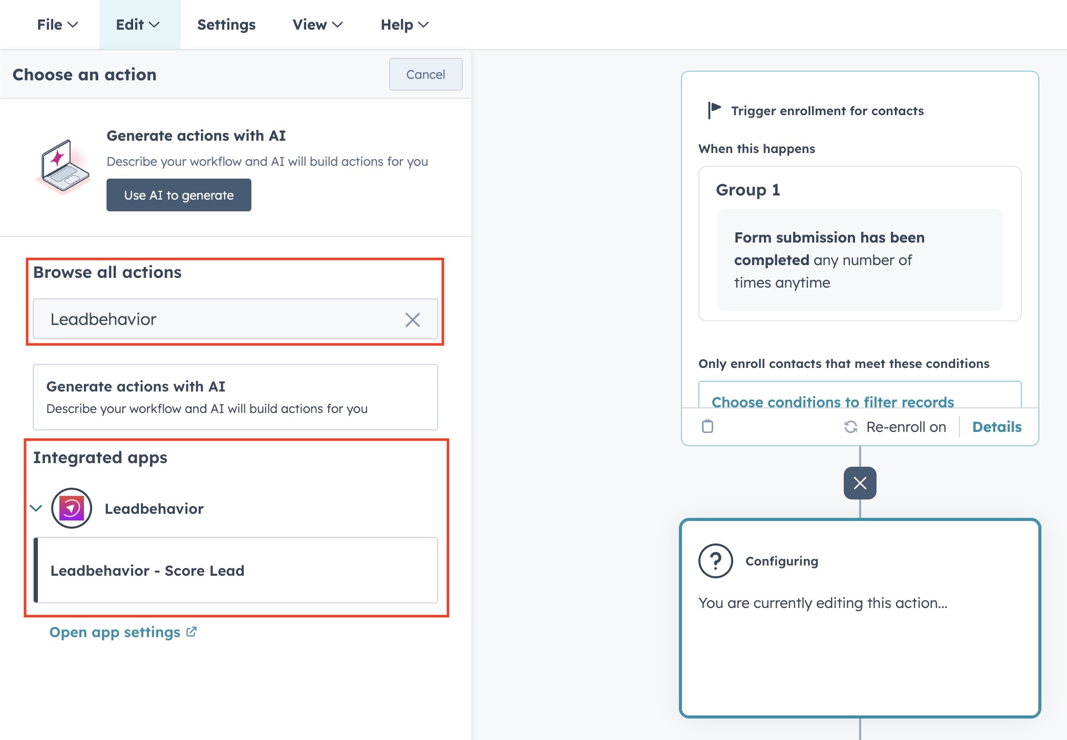 Leadbehavior HubSpot Search Workflow